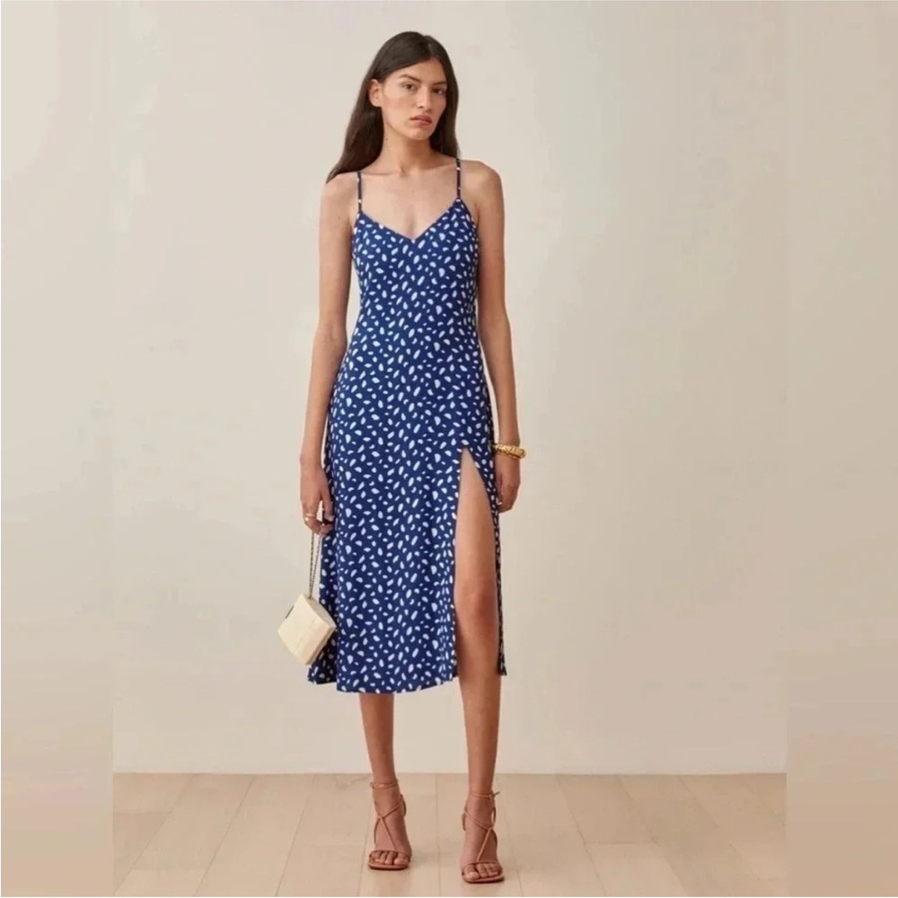 Reformation Blue and White Midi Dress